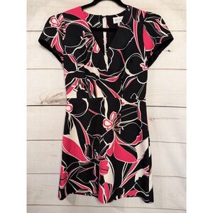 Milly Black Pink Floral V-Neck Short Sleeve Sheath Dress Size‎ 4